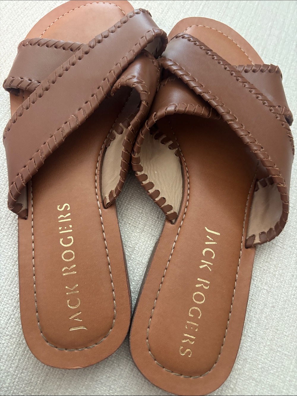 Jack Rogers Tan Leather Cross-Strap Slide Sandals - Picture 3 of 7